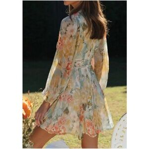 Retro Boho Floral Print Vintage V-Neck Long Sleeve Two-Piece Midi Dress